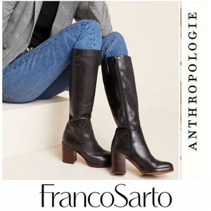 Franco Sarto x Anthropologie Black Leather Knee High Boots